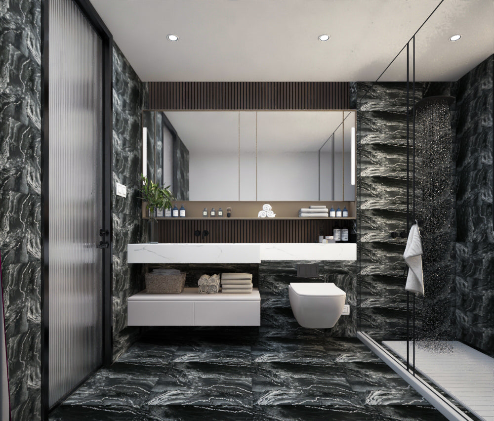 Prestige Crystal Black/Silver 30cmx60cm Wall & Floor Tile
